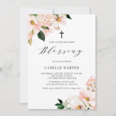 Invitation Blush rose Magnolia et Hydrangea Baby Blessing (Devant)