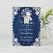 Invitation Blush Rose Marine Bleu Bois Mason Jar Mariage (Debout devant)