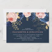 Invitation Blush Rose & Midnight Navy Florals Mariage élégant (Devant)