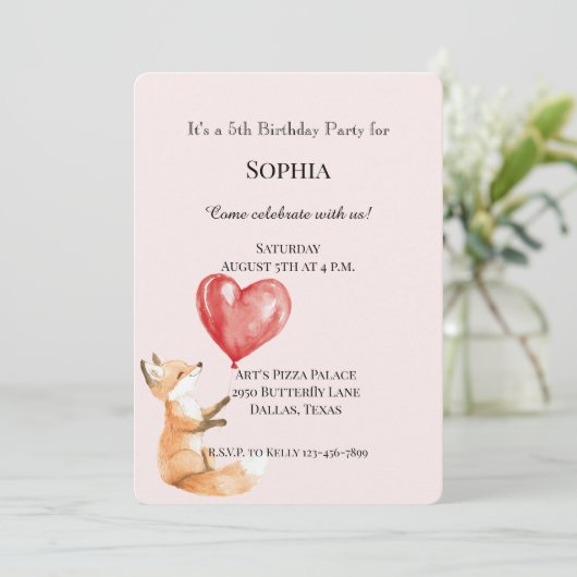 Invitation Blush rose mignon bois Fox Red Hearts Anniversaire (Debout devant)