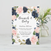 Invitation Blush Rose & Navy Baby shower de couronnes florale (Debout devant)