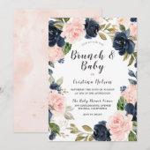 Invitation Blush Rose & Navy Baby shower de couronnes florale (Devant / Derrière)