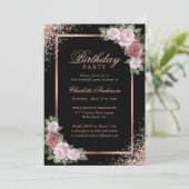 Invitation Blush rose noir Rose or Floral fête d'anniversaire (Debout devant)