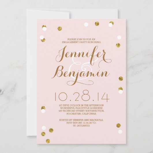 Invitation Blush rose & or confetti parti d'engagement modern (Devant)