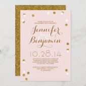 Invitation Blush rose & or confetti parti d'engagement modern (Devant / Derrière)