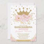 Invitation Blush Rose or Floral Couronne Princesse Quinceañer (Devant)