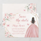 Invitation Blush Rose or Floral fille Quinceañera (Devant / Derrière)