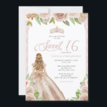 Invitation Blush Rose or Floral Princesse Tiara Sweet 16<br><div class="desc">Blush Rose Gold Floral Princess Tiara Sweet 16 Invitation</div>