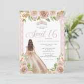 Invitation Blush Rose or Floral Princesse Tiara Sweet 16 (Debout devant)