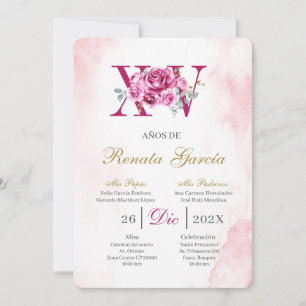 Invitation Blush rose pour une quinceañera avec rose rose