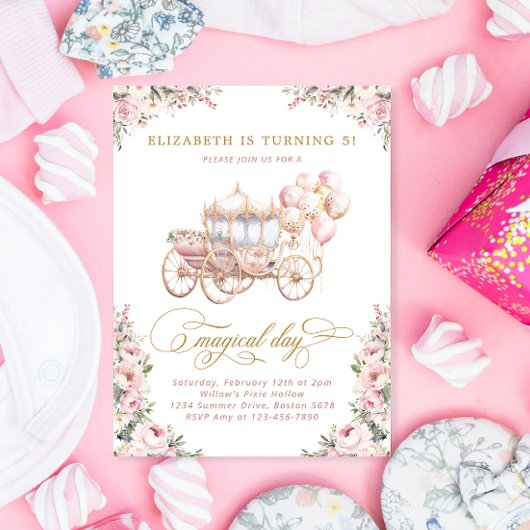 Invitation Blush Rose Princess Carriage Girl Anniversaire