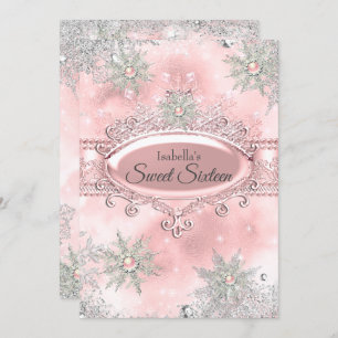 Invitation Blush Rose Princess Winter Wonderland Sweet 16