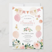 Invitation Blush rose printemps floral fille fête d'anniversa (Devant)