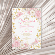 Blush Rose Quinceañera Papillons Dorés Roses