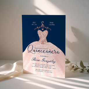 Invitation Blush rose Quinceañera Roya Gown Navy Blue