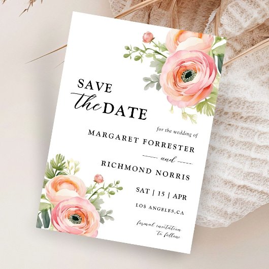Invitation Blush Rose Ranunculus Mariage Floral Enregistrer L