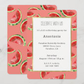 Invitation Blush Rose Red Green Watermelons Birthday (Devant / Derrière)