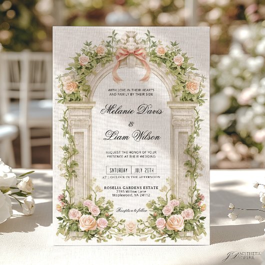 Invitation Blush Rose Ribbon Vintage Garden Wedding