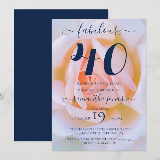 Invitation Blush rose rose blanc blanc 40e anniversaire invit (Devant / Derrière)