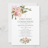 Invitation Blush Rose & Rose Gold Floral First Holy Communion (Devant)