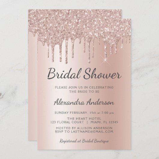 Invitation Blush Rose - Rose Gold Mariage Civil (Devant / Derrière)