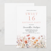 Invitation Blush Rose Sweet 16 Floral Anniversaire (Devant / Derrière)