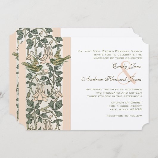 Invitation Blush rose Vintage Oiseaux mielSuckle Mariage (Devant / Derrière)