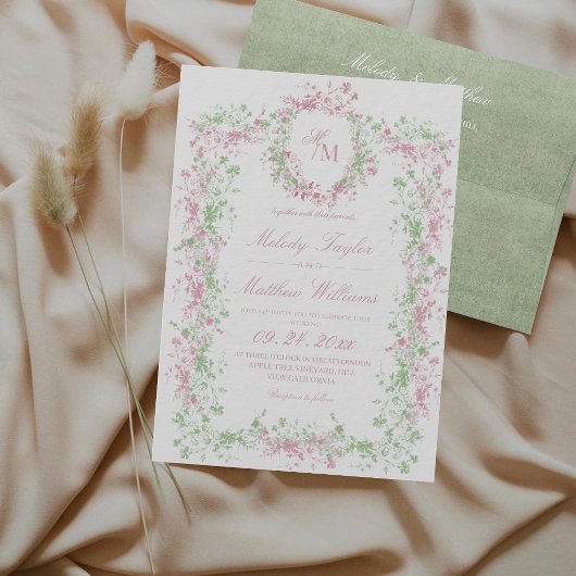 Invitation Blush & Sage Delicate French Wedding