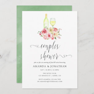 Invitation Blush & Sage Floral Couples Douche Dégustation De