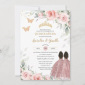 Invitation Blush Sage Floral Twins Brown Princesse Quinceañer (Devant)