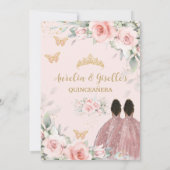 Invitation Blush Sage Floral Twins Brown Princesse Quinceañer (Dos)