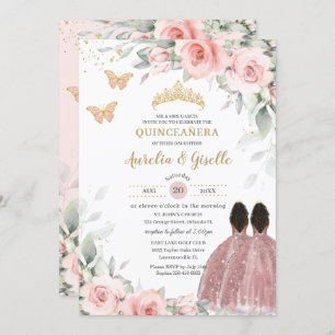 Invitation Blush Sage Floral Twins Brown Princesse Quinceañer