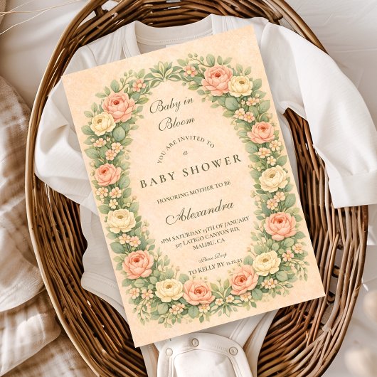 Invitation Blush Sage Rose Garden Baby Shower
