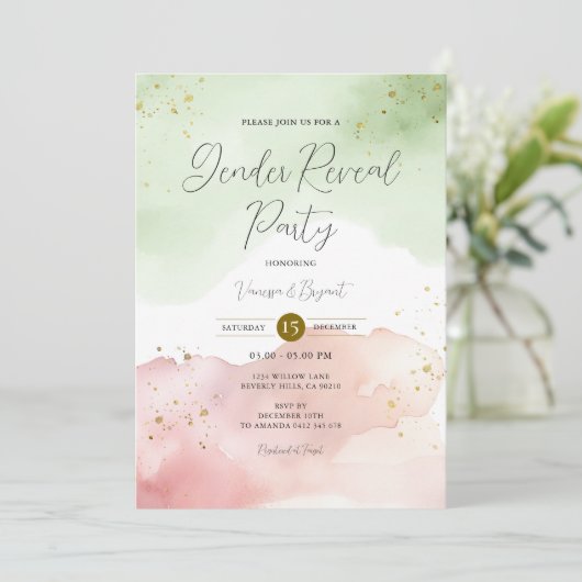Invitation Blush Sage Vert & Rouge Genre Révéler Parties scin (Debout devant)