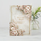 Invitation Blush Sakura Marble Gilded Frame Wedding (Debout devant)