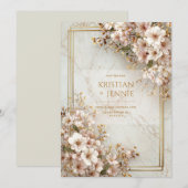Invitation Blush Sakura Marble Gilded Frame Wedding (Devant / Derrière)