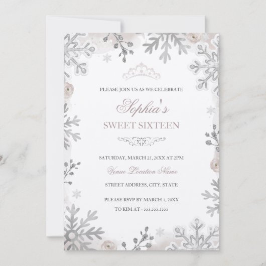 Invitation Blush Silver Winter Wonderland Sweet 16e anniversa (Devant)