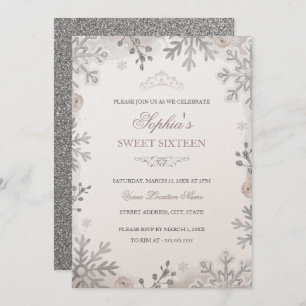 Invitation Blush Silver Winter Wonderland Sweet 16e anniversa