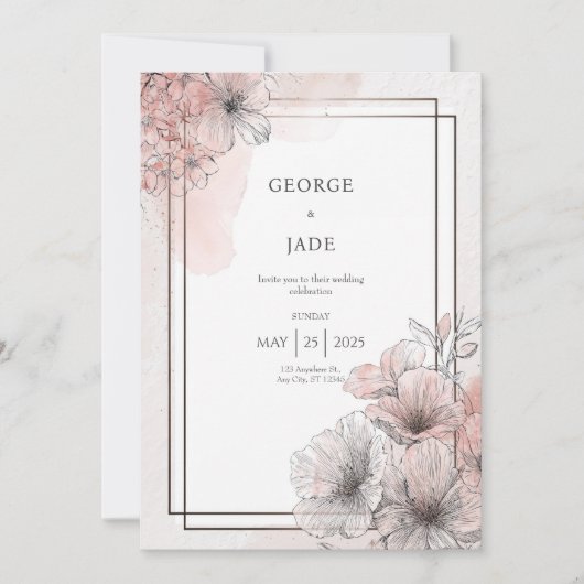 Invitation Blush Sketch Floral Romantique Mariage (Devant)
