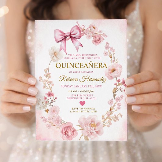 Invitation Blush Soft Pink Bow Quinceañera