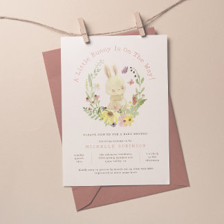 Invitation Blush Spring Wreath Little Bunny Girl Baby shower