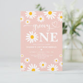 Invitation Blush Super One Boho Daisy Floral 1er Anniversaire (Debout devant)