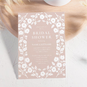 Invitation Blush Tan Simple Blanc Folk Fête des mariées Flora