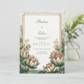 Invitation Blush Teal Astrantia Gold Foil Wedding (Debout devant)
