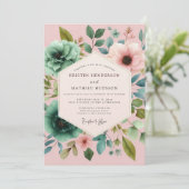 Invitation Blush Teal Painterly Flora Wedding (Debout devant)