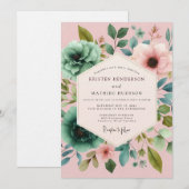 Invitation Blush Teal Painterly Flora Wedding (Devant / Derrière)