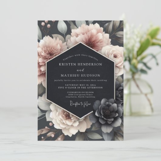 Invitation Blush Tenebrous Bloom Wedding (Debout devant)
