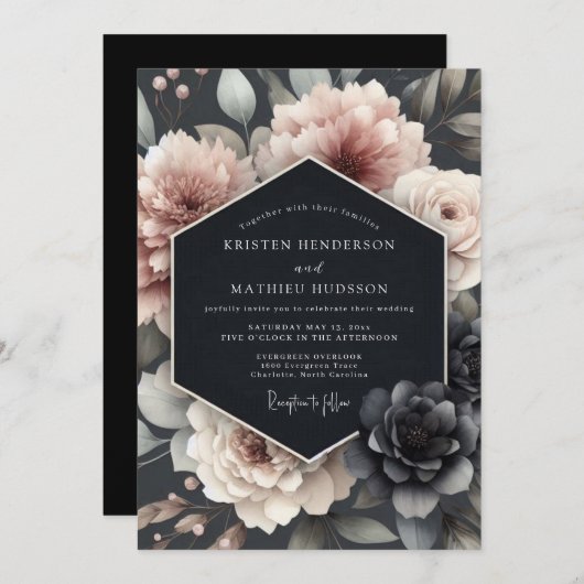 Invitation Blush Tenebrous Bloom Wedding (Devant / Derrière)