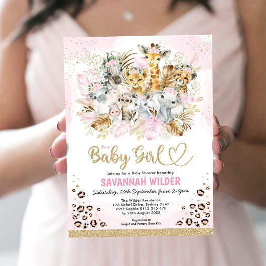 Invitation Blush Tropical Boho Safari Animaux Baby shower