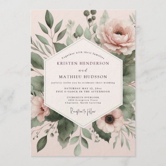 Invitation Blush Watercolor Botanical Wedding (Devant)